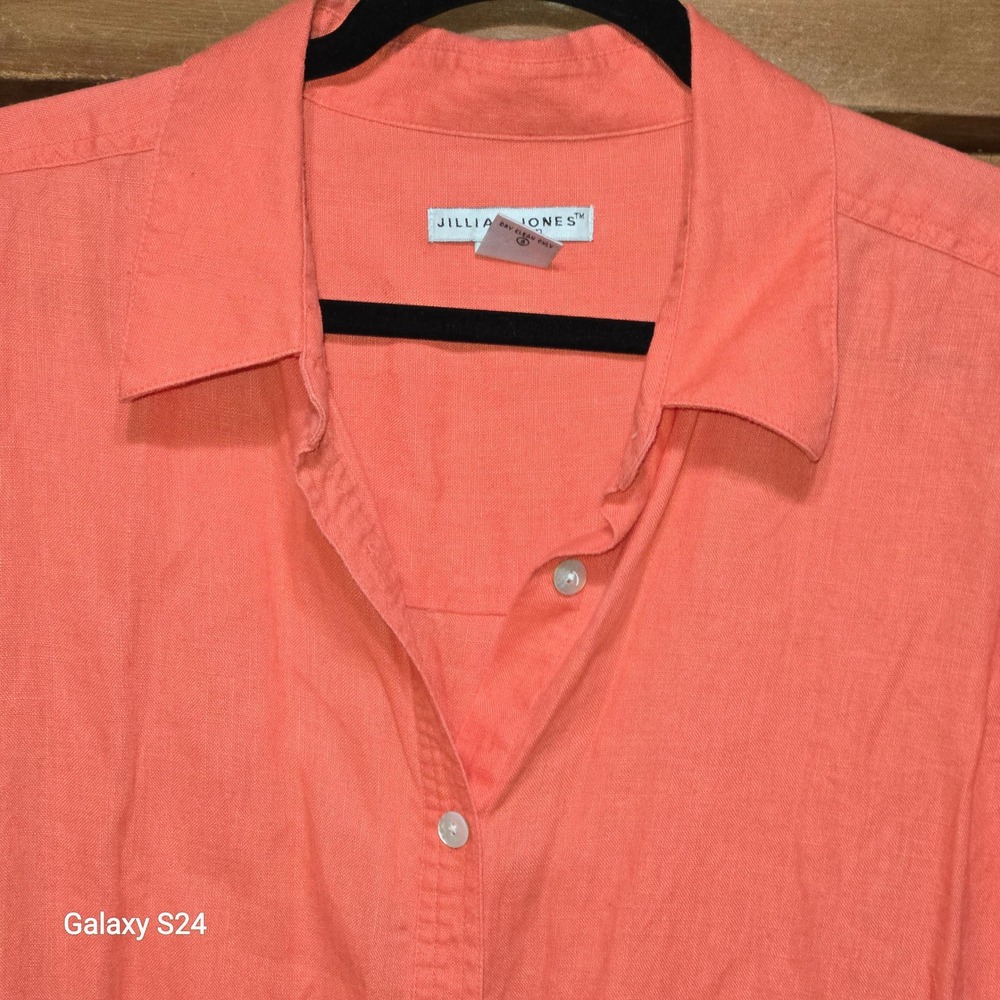Jillian Jones Woman Coral 100% Linen Button Down Shirt Plus Size 1X Long Sleeve